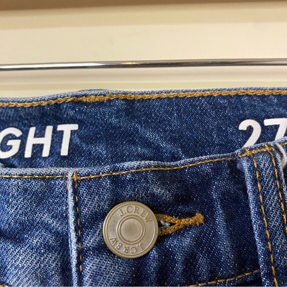 J. Crew Size 27 Classic Straight Jeans Distressed Frayed Hem Blue Denim - Picture 3 of 8